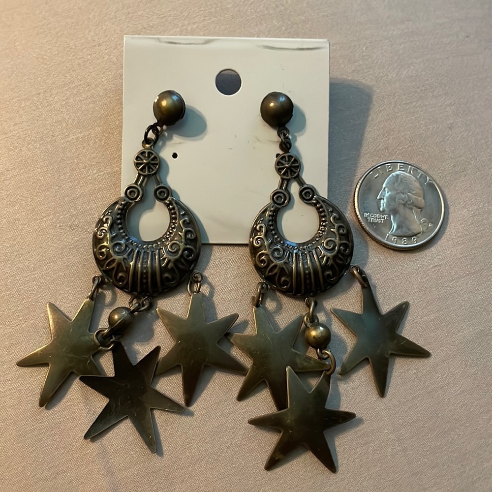 Bronze western star hanging earrings